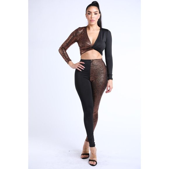 Unbranded Tops - Women's Sexy Long Sleeve Crop Top and Matching Leggings 2 Piece Cute Outfit Set